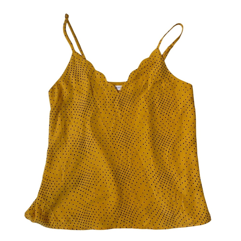 Socialite Yellow Polka Dot Scallop layer Chiffon Summer‎ Blouse - XS EUC